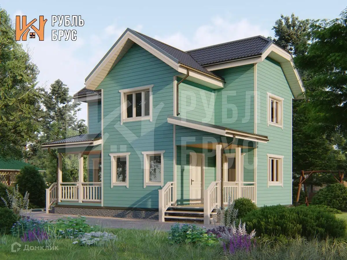 Проект дома «Каркасный дом «Ермак»» компании РубльБрус строительство деревянных домов и бань по России. из материала Каркасный дом площадью 103м² под ключ за 5872500₽ в Донецке | 2 этажа, 3 спальни, 1 санузел – Домклик