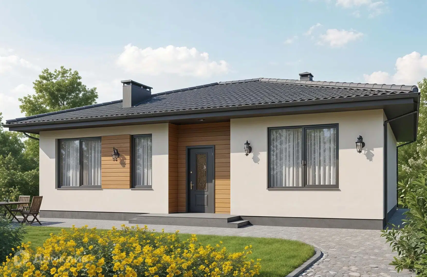 Проект дома «Проект №417» компании Новация из материала Газобетонные блоки площадью 97м² под ключ за 6360000₽ в Донецке | 1 этаж, 3 спальни, 2 санузла – Домклик