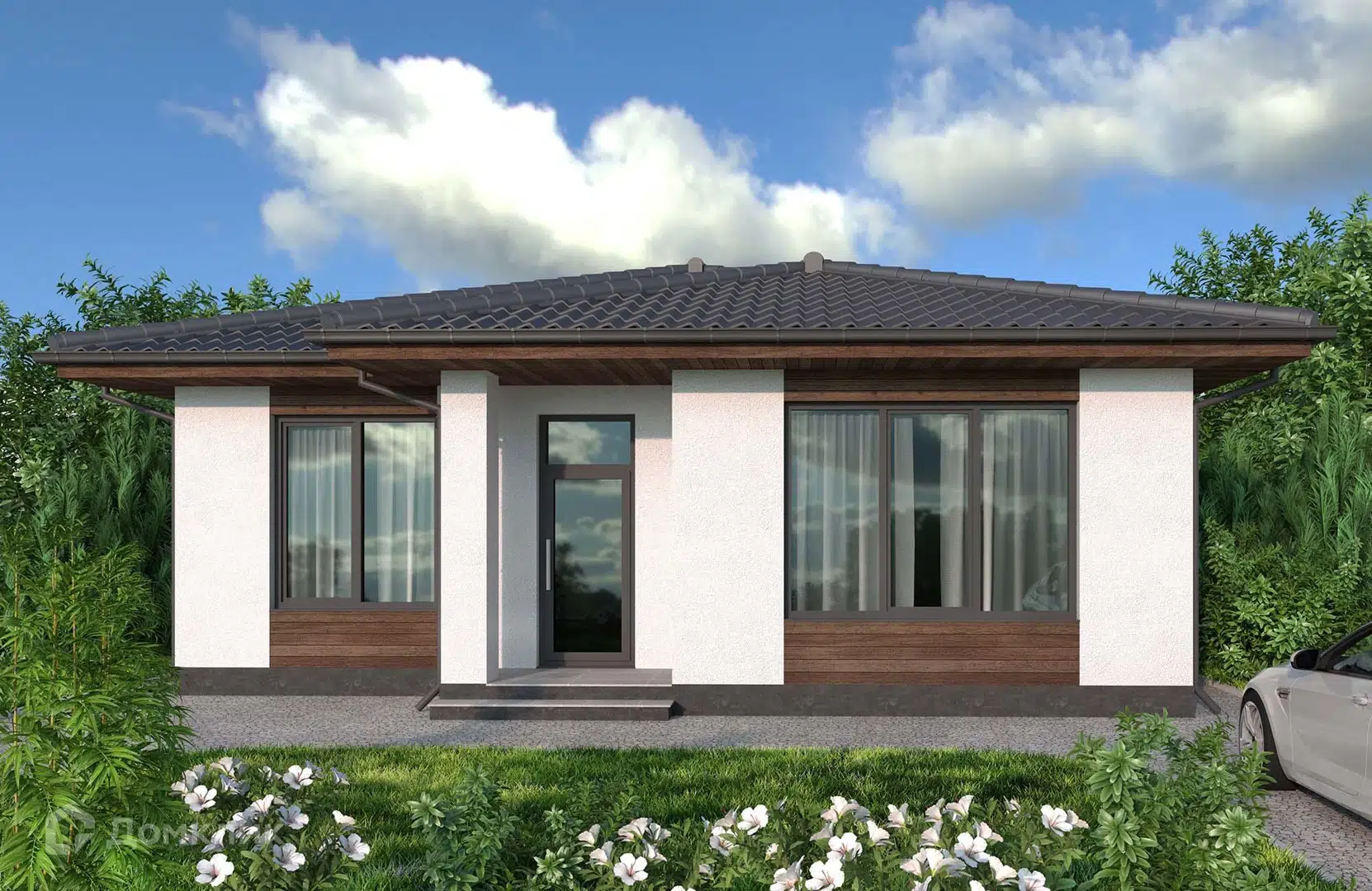 Проект дома «Проект №371-3» компании Новация из материала Газобетонные блоки площадью 112м² под ключ за 6812000₽ в Донецке | 1 этаж, 3 спальни, 2 санузла – Домклик