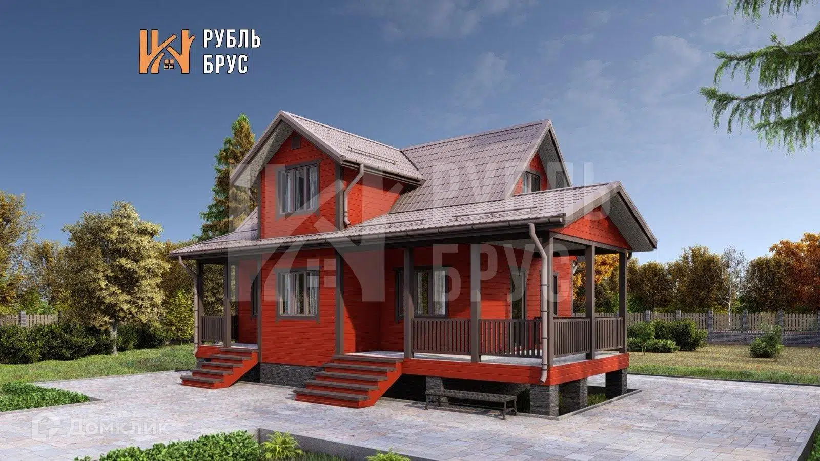 Проект дома «Каркасный дом «Ким»» компании РубльБрус строительство деревянных домов и бань по России. из материала Каркасный дом площадью 104м² под ключ за 3928750₽ в Донецке | 2 этажа, 3 спальни, 1 санузел – Домклик