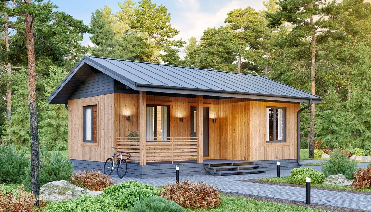 Проект дома «Каркасный К43» компании ЙОЛО ХАУС из материала Каркасный дом площадью 43м² под ключ за 2444000₽ в Донецке | 1 этаж, 1 спальня, 1 санузел – Домклик