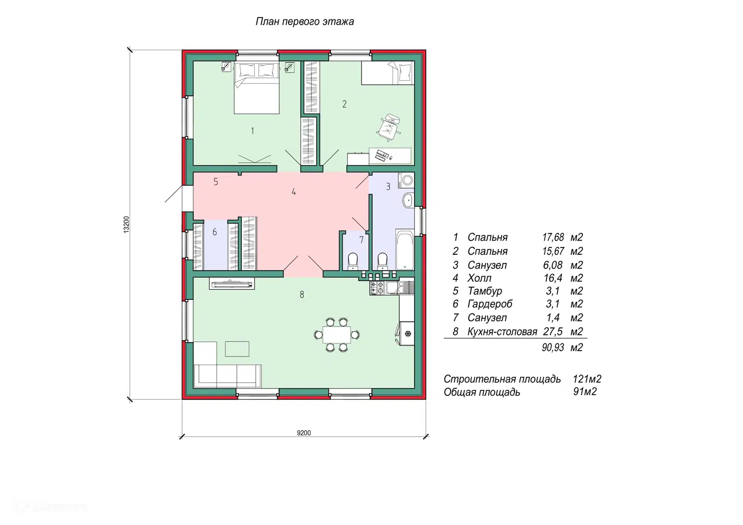 Планировка 1 этажа