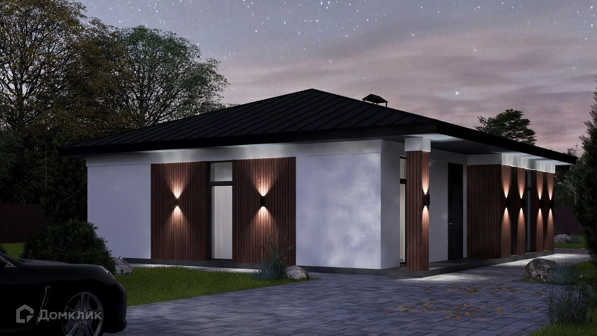 Проект дома «Коттедж "Модерн"» компании А-Девелопмент из материала Кирпич площадью 129.8м² под ключ за 7619201₽ в Донецке | 1 этаж, 3 спальни, 2 санузла – Домклик