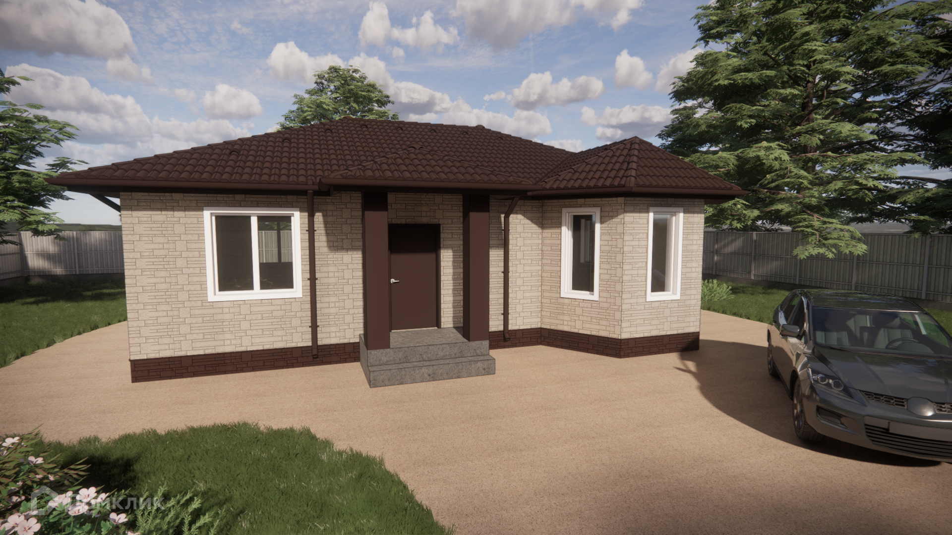 Проект дома «Г-002» компании «Добротный дом 75» из материала Газобетонные блоки площадью 81.8м² под ключ за 7000000₽ в Донецке | 1 этаж, 3 спальни, 1 санузел – Домклик