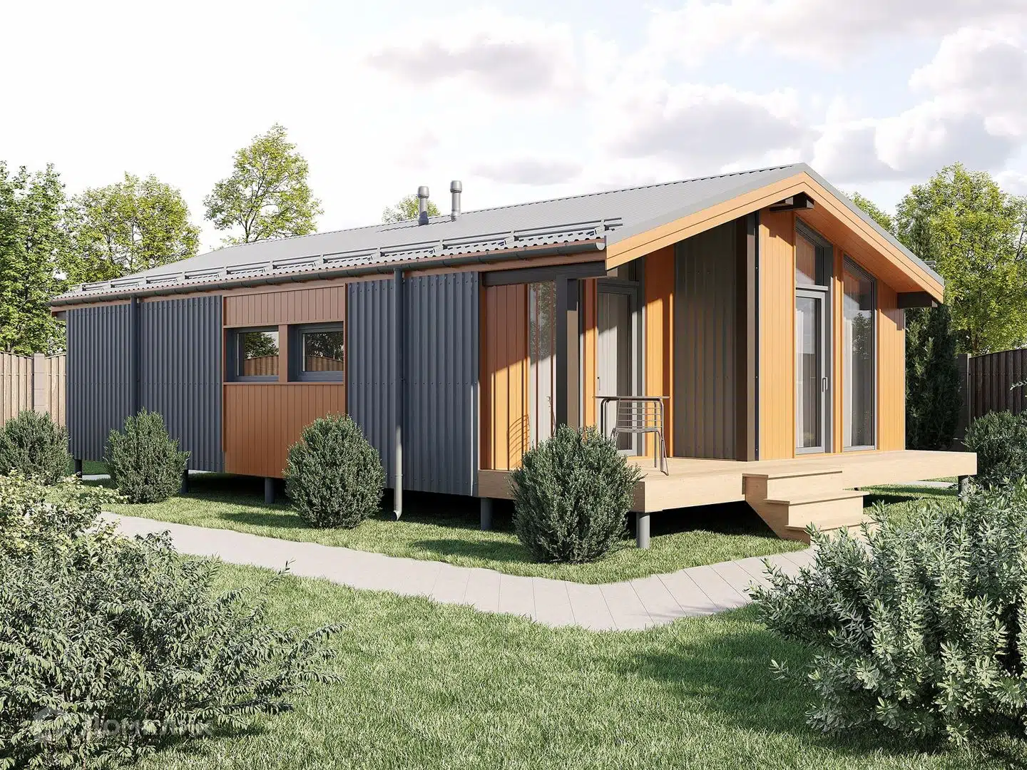 Проект дома «СЛАЙДЕР 56» компании ООО СМК «ДЕМИДОВСКИЙ» из материала Панельно-каркасная технология площадью 56.8м² под ключ за 3970000₽ в Донецке | 1 этаж, 1 спальня, 1 санузел – Домклик