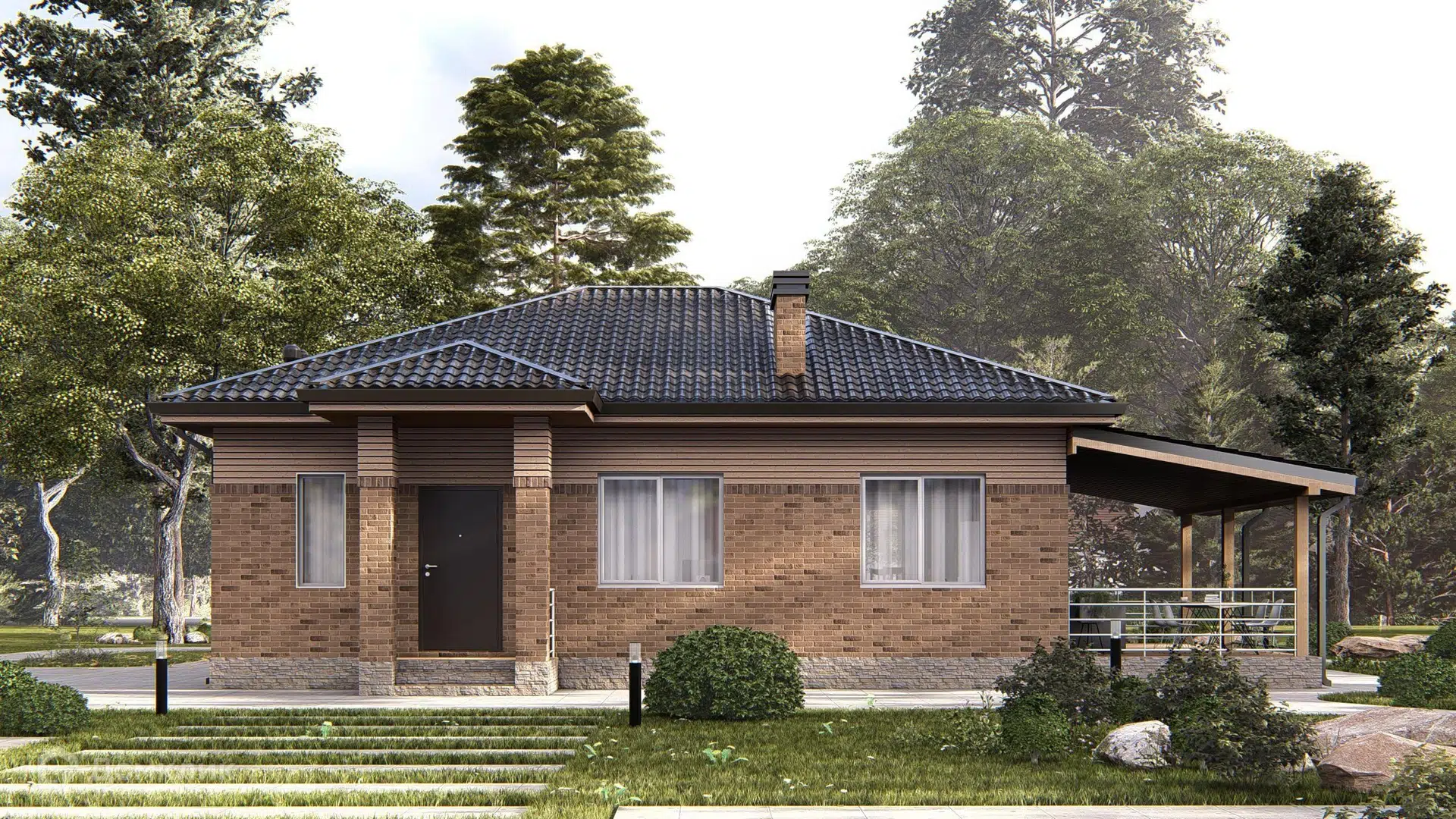 Проект дома «Эдем с террасой» компании ИП Ветринская Елена Александровна из материала Газобетонные блоки площадью 125.5м² под ключ за 5286867₽ в Донецке | 1 этаж, 3 спальни, 1 санузел – Домклик