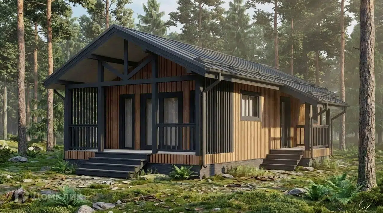 Проект дома «КД-110» компании OLLATALO из материала Каркасный дом площадью 57м² под ключ за 3343000₽ в Донецке | 1 этаж, 2 спальни, 1 санузел – Домклик