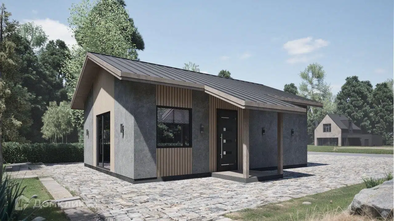 Проект дома «КД-М» компании ГУРУС из материала Каркасный дом площадью 76м² под ключ за 6460000₽ в Донецке | 1 этаж, 2 спальни, 1 санузел – Домклик