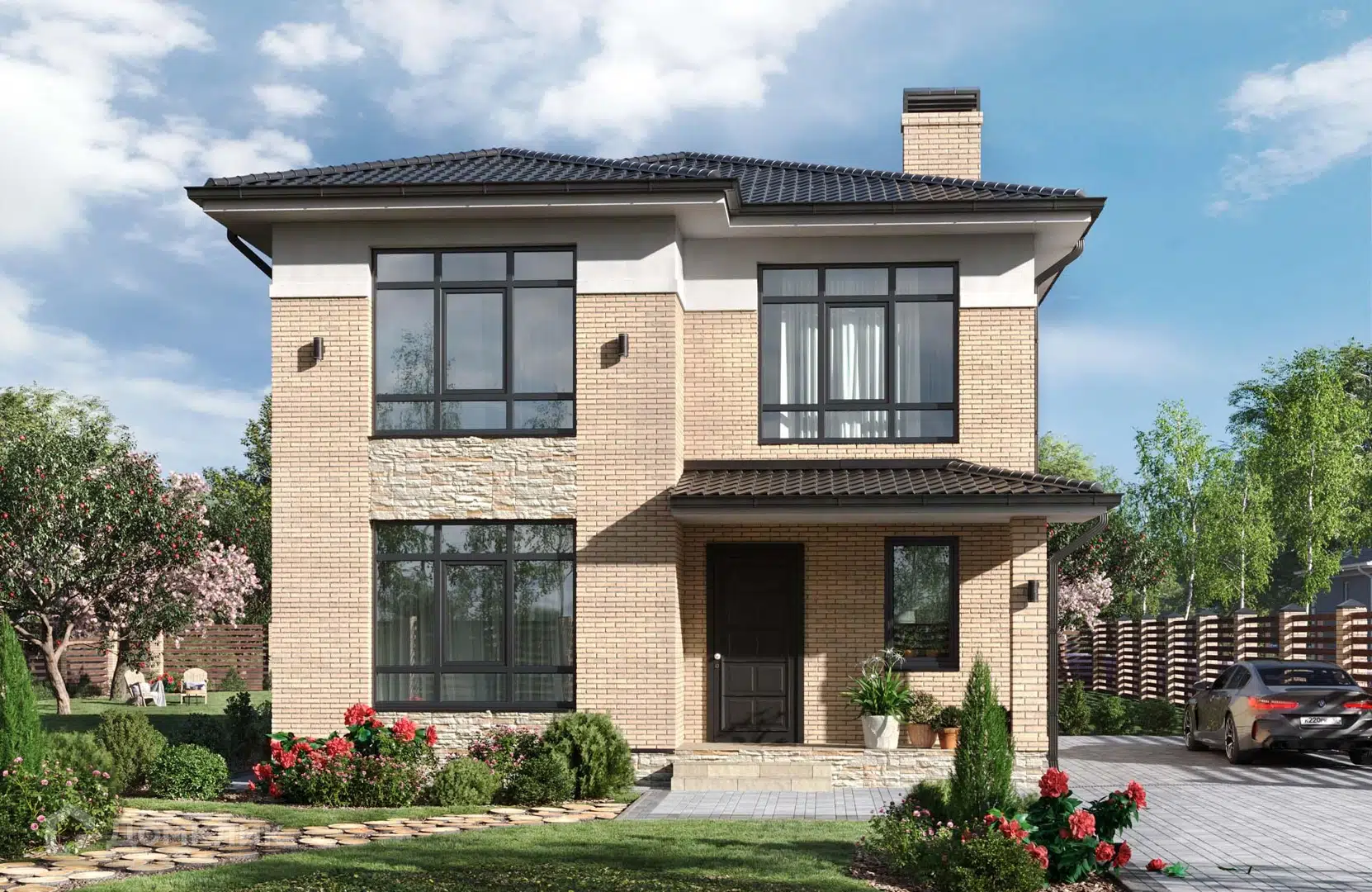 Проект дома «Новация 303-2» компании Подрядчик Стройдом из материала Кирпич площадью 137м² под ключ за 5800000₽ в Донецке | 2 этажа, 5 спален, 2 санузла – Домклик