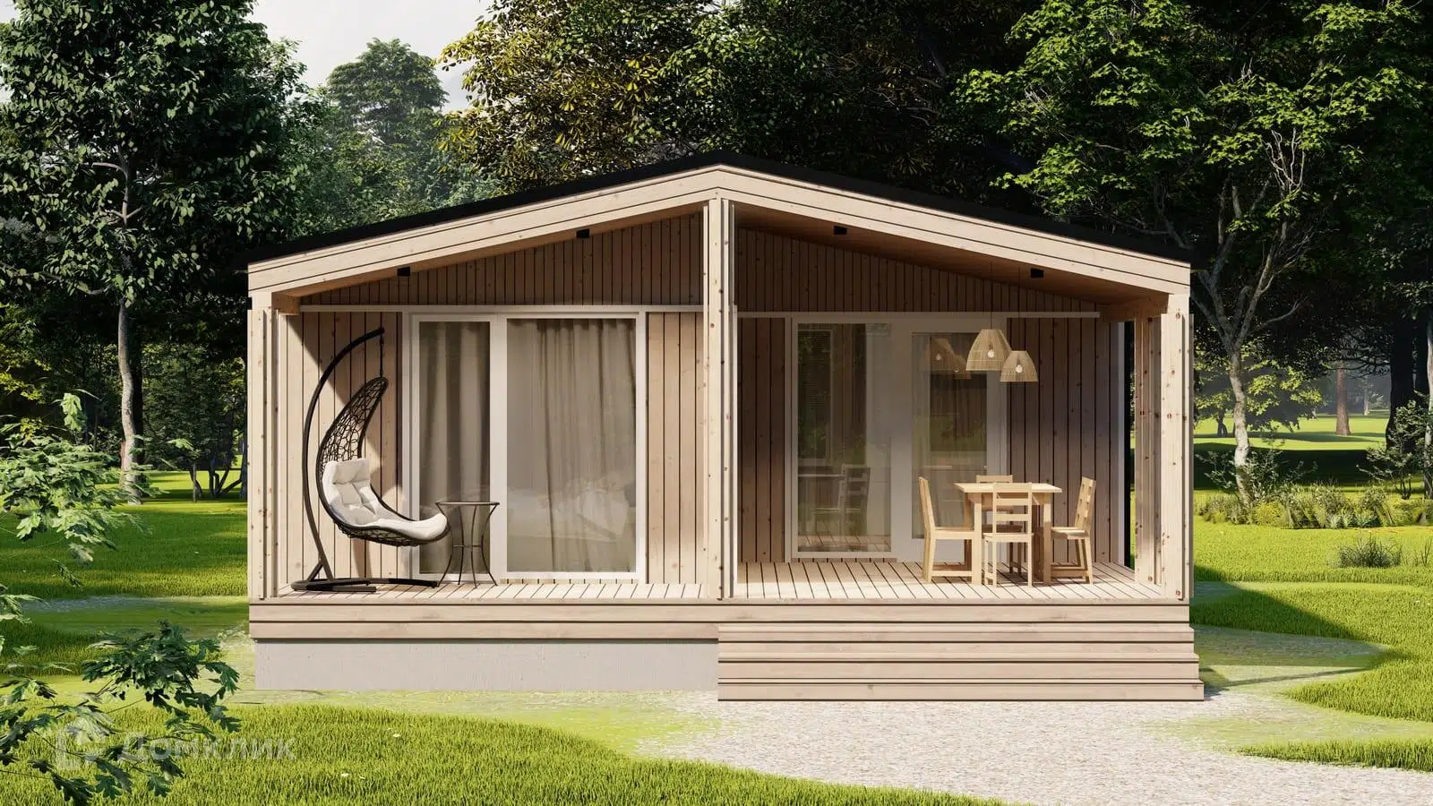 Проект дома «Модульный дом Simple 85» компании Авангард Строй из материала Модульный дом площадью 85м² под ключ за 4396000₽ в Донецке | 1 этаж, 3 спальни, 1 санузел – Домклик