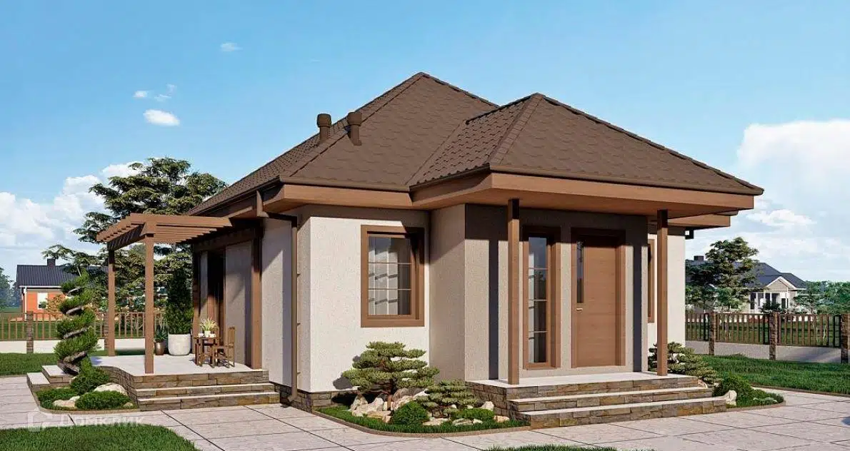 Проект дома «Шанхай» компании ООО «ЖИВЕМ ДОМА ДЕВЕЛОПМЕНТ» из материала SIP-панели площадью 58.63м² под ключ за 2977000₽ в Донецке | 1 этаж, 1 спальня, 1 санузел – Домклик