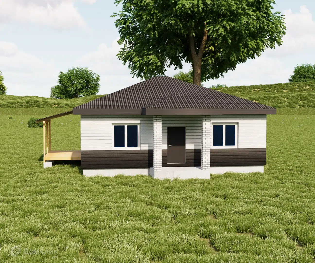 Проект дома «Троицк (сайдинг)» компании Надежные дома из материала Газосиликатные блоки площадью 95.3м² под ключ за 6820000₽ в Донецке | 1 этаж, 3 спальни, 1 санузел – Домклик