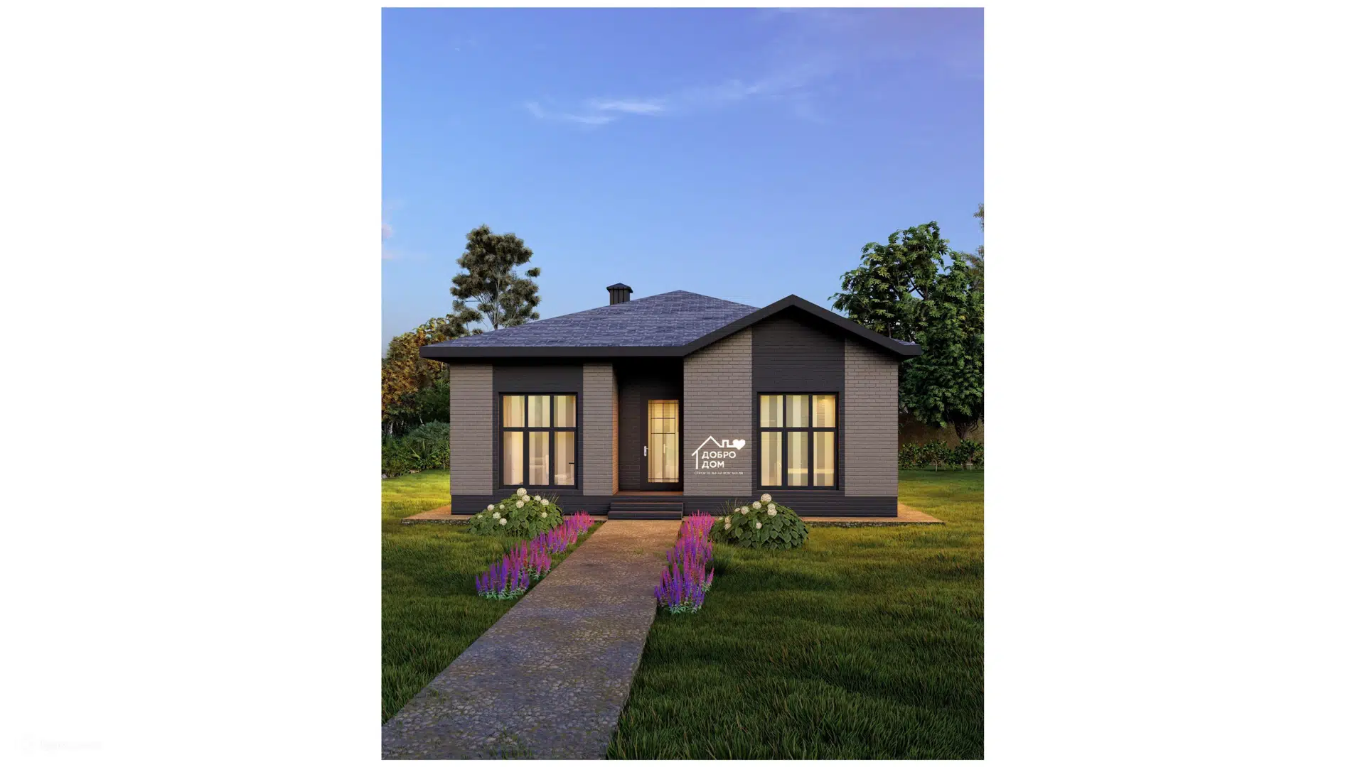 Проект дома «Коттедж Аврора» компании СК «Добро Дом» из материала Газобетонные блоки площадью 94м² под ключ за 6350000₽ в Донецке | 1 этаж, 3 спальни, 1 санузел – Домклик