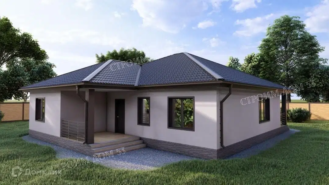 Проект дома «Одноэтажный дом из газобетона 13х15 м ГБ-6» компании СК Строим Дом 53 из материала Газобетонные блоки площадью 147.8м² под ключ за 7250000₽ в Донецке | 1 этаж, 3 спальни, 2 санузла – Домклик