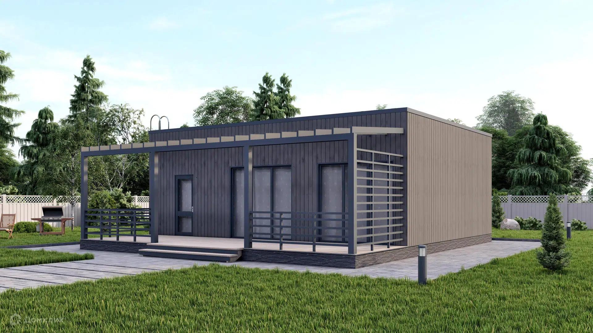 Проект дома «КД-601» компании OLLATALO из материала Каркасный дом площадью 80м² под ключ за 4318000₽ в Донецке | 1 этаж, 2 спальни, 1 санузел – Домклик