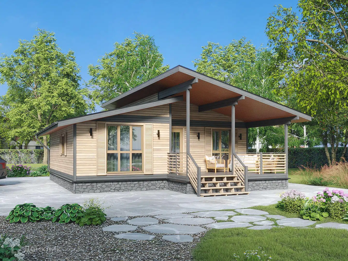 Проект дома «Охотник М - 6 К-200 8x8.5м» компании Теремъ из материала Каркасный дом площадью 54.57м² под ключ за 4109000₽ в Донецке | 1 этаж, 3 спальни, 1 санузел – Домклик