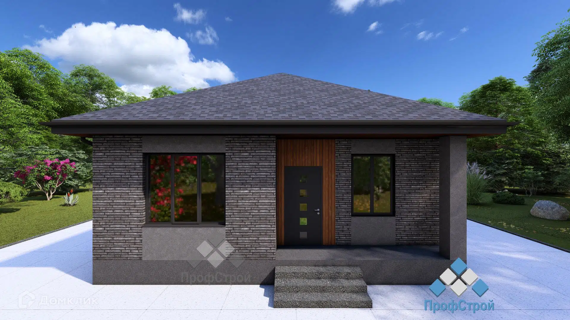 Проект дома «Темная материя» компании ПрофСтрой из материала Газобетонные блоки площадью 75.54м² под ключ за 4300000₽ в Донецке | 1 этаж, 3 спальни, 1 санузел – Домклик