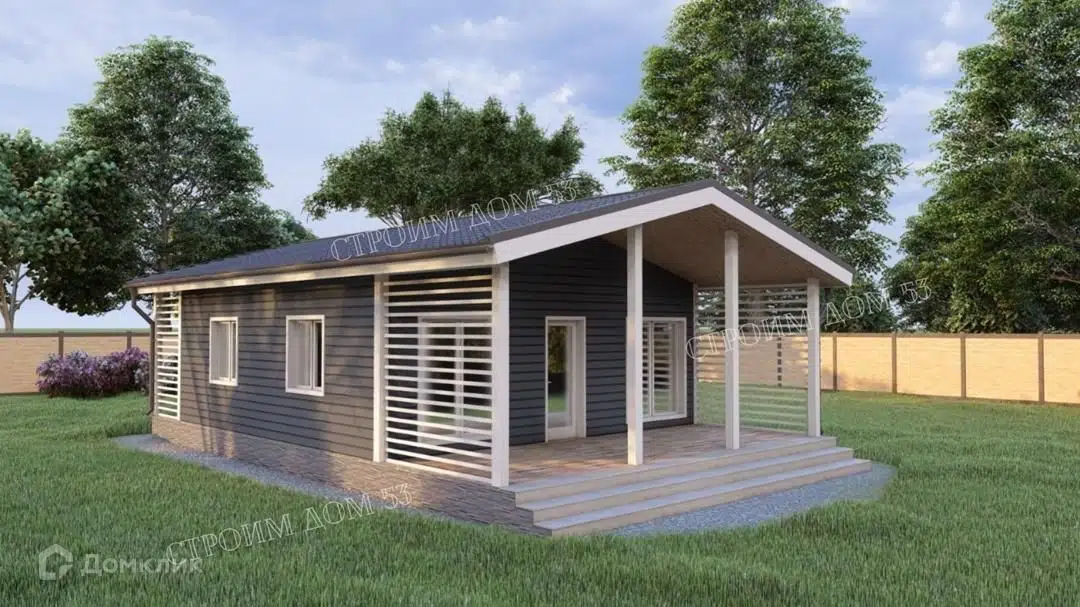 Проект дома «Одноэтажный каркасный дом 7,5х10,5м КД-13» компании СК Строим Дом 53 из материала Каркасный дом площадью 76.7м² под ключ за 3045000₽ в Донецке | 1 этаж, 2 спальни, 1 санузел – Домклик