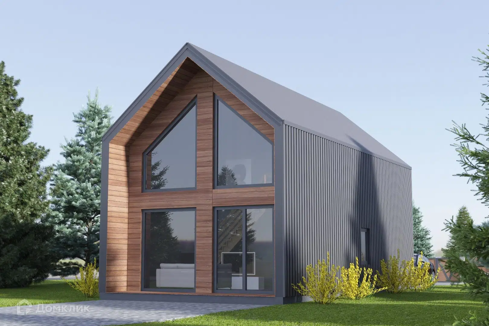 Проект дома «Барнхаус 2-этажный 115м2» компании NORTH HOUSE из материала Каркасный дом площадью 115м² под ключ за 7590000₽ в Донецке | 2 этажа, 3 спальни, 2 санузла – Домклик