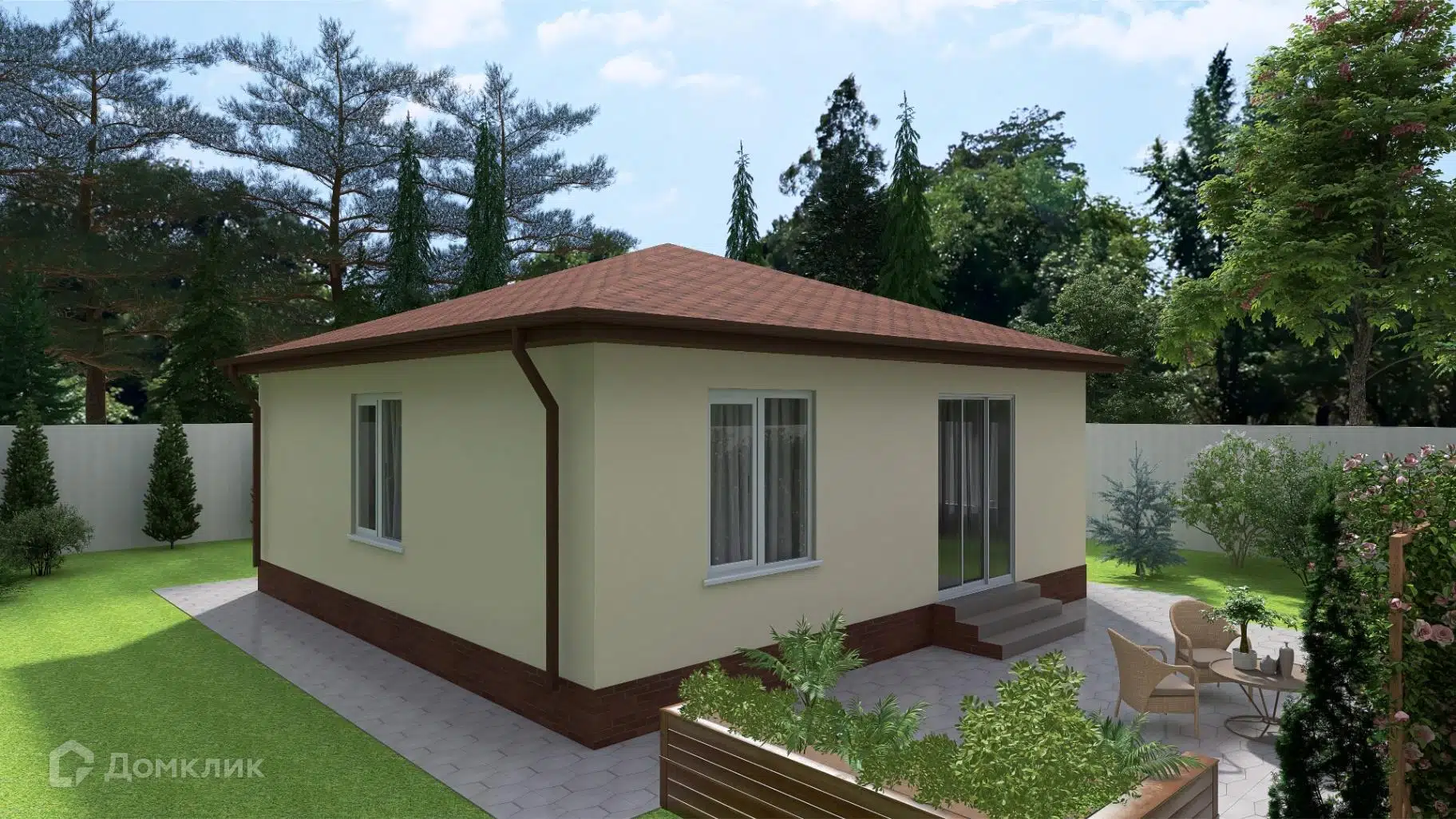 Проект дома «Катюша» компании РостСтройДевелопмент из материала Газобетонные блоки площадью 66.87м² под ключ за 5100000₽ в Донецке | 1 этаж, 3 спальни, 1 санузел – Домклик