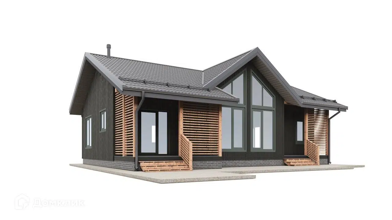 Проект дома «Каркасный дом «Кристо»» компании РубльБрус строительство деревянных домов и бань по России. из материала Каркасный дом площадью 107.36м² под ключ за 4808750₽ в Донецке | 1 этаж, 3 спальни, 2 санузла – Домклик