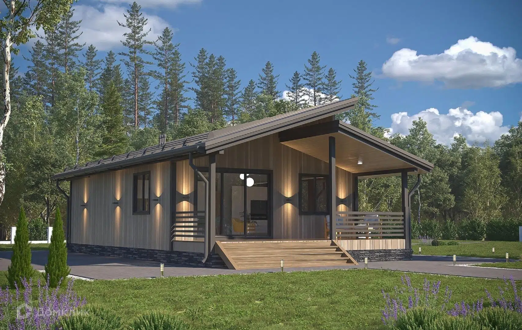 Проект дома «ДК-88» компании Теплодина из материала Каркасный дом площадью 72м² под ключ за 3456000₽ в Донецке | 1 этаж, 2 спальни, 1 санузел – Домклик