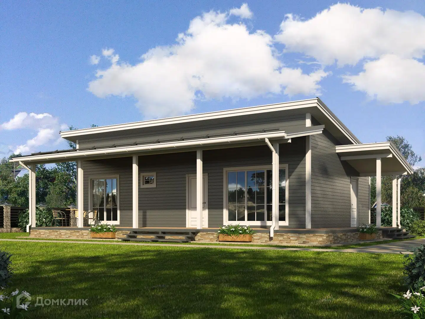 Проект дома «Прага» компании Класс Хаус из материала Каркасный дом площадью 77м² под ключ за 3860000₽ в Донецке | 1 этаж, 2 спальни, 1 санузел – Домклик