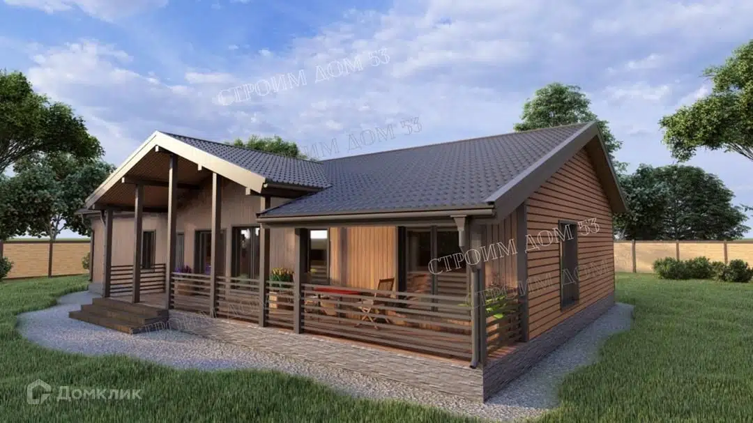 Проект дома «Одноэтажный каркасный дом 19,5х12 м КД-35» компании СК Строим Дом 53 из материала Каркасный дом площадью 201.6м² под ключ за 6260000₽ в Донецке | 1 этаж, 4 спальни, 2 санузла – Домклик