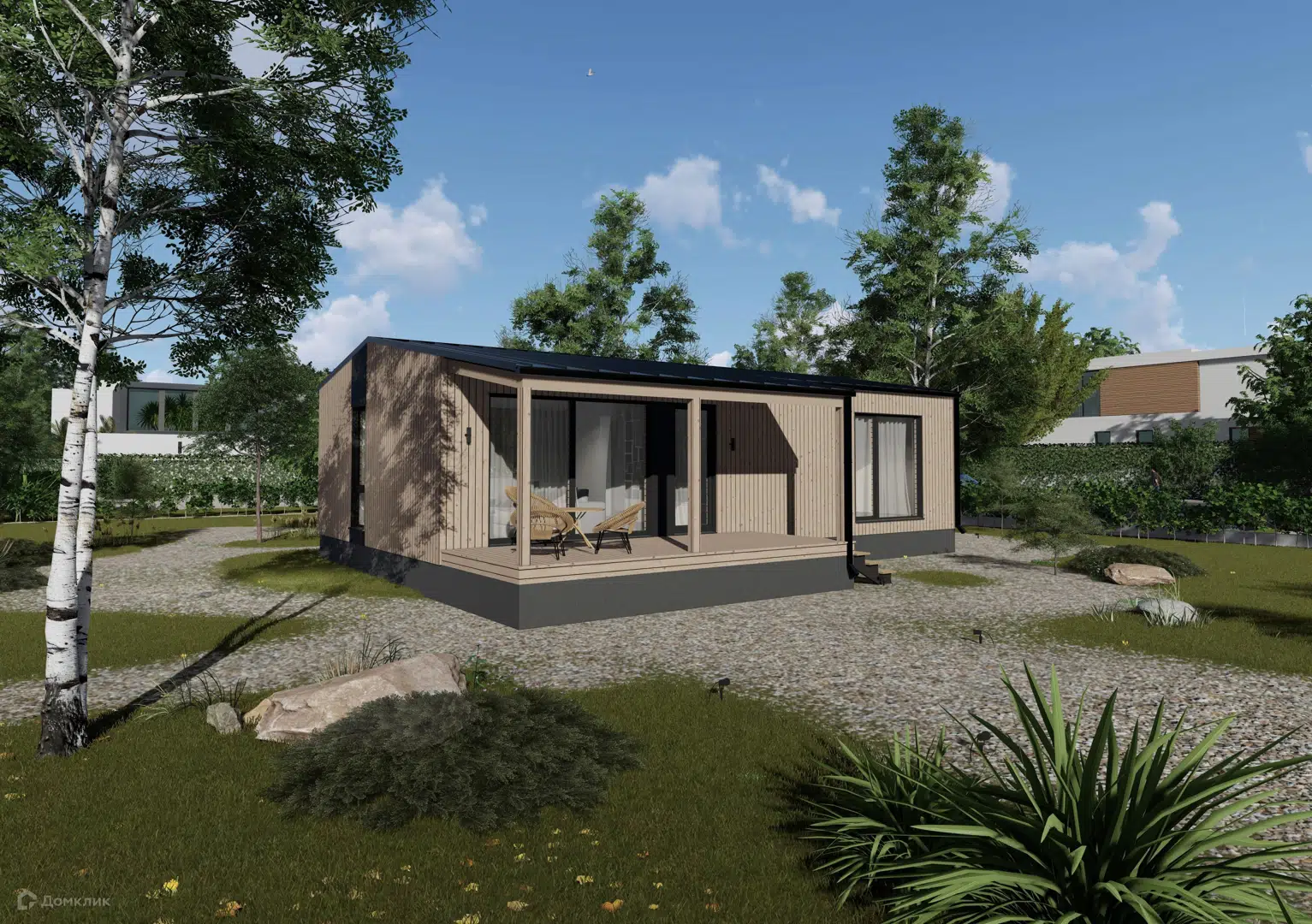 Проект дома «Модульный дом Barn 88» компании Авангард Строй из материала Модульный дом площадью 88м² под ключ за 5282000₽ в Донецке | 1 этаж, 2 спальни, 1 санузел – Домклик