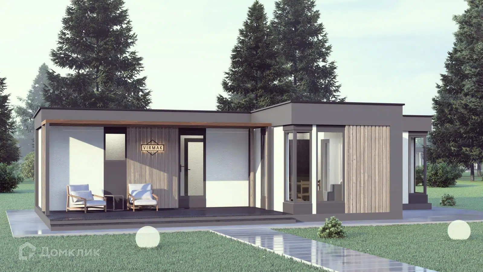 Проект дома «Модуль Д-13-75» компании ООО «Вирмак» из материала Модульный дом площадью 74м² под ключ за 3489700₽ в Донецке | 1 этаж, 2 спальни, 1 санузел – Домклик