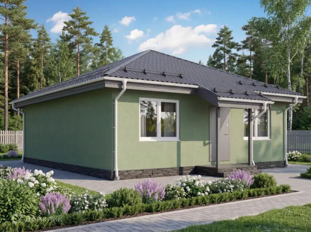 Проект дома «Голденпанд» компании Вигвам.ру из материала Газобетонные блоки площадью 71.2м² под ключ за 7554000₽ в Донецке | 1 этаж, 2 спальни, 2 санузла – Домклик