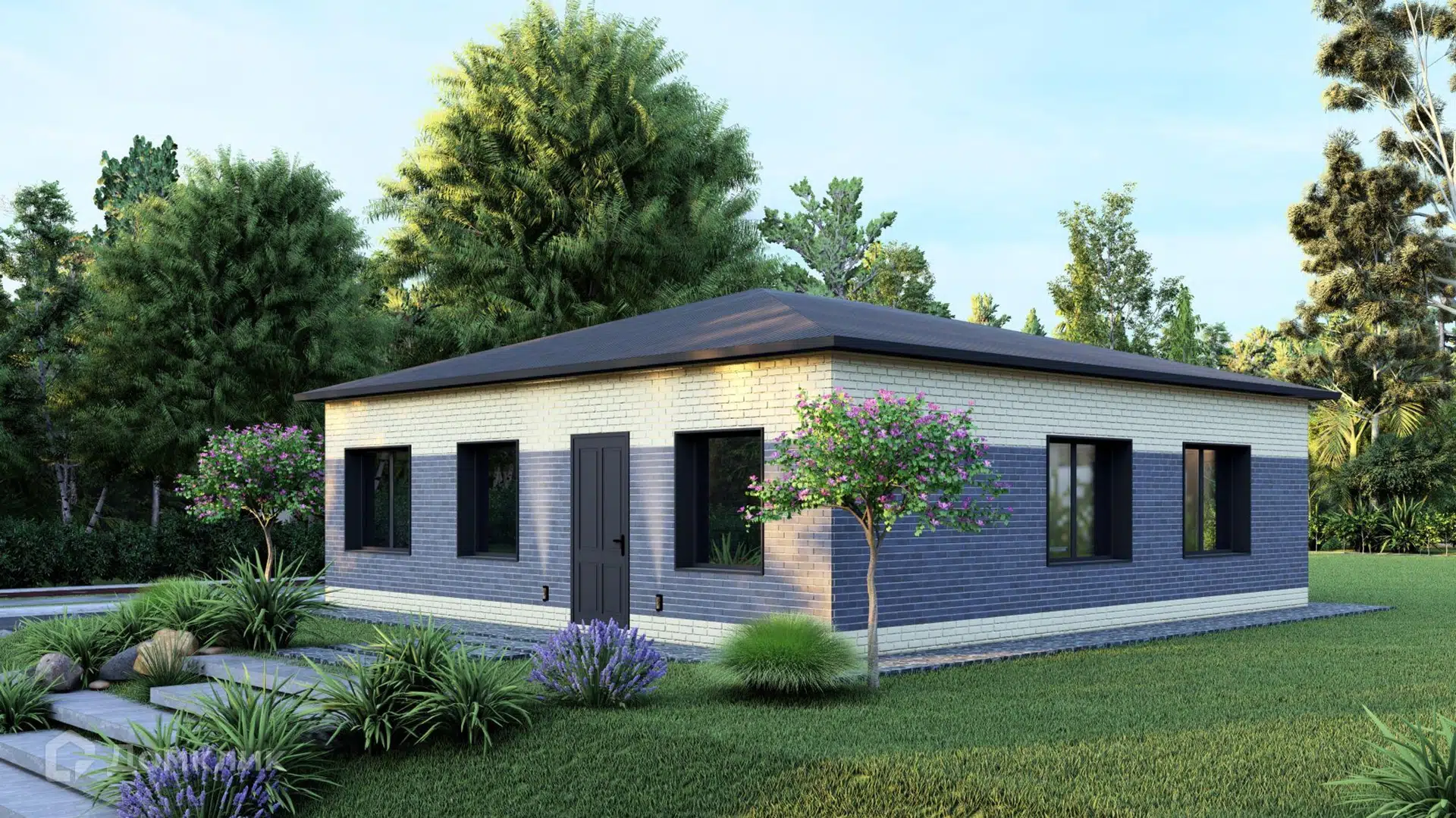 Проект дома «Коттедж Нептун» компании СК «Добро Дом» из материала Газобетонные блоки площадью 80м² под ключ за 6100000₽ в Донецке | 1 этаж, 2 спальни, 1 санузел – Домклик