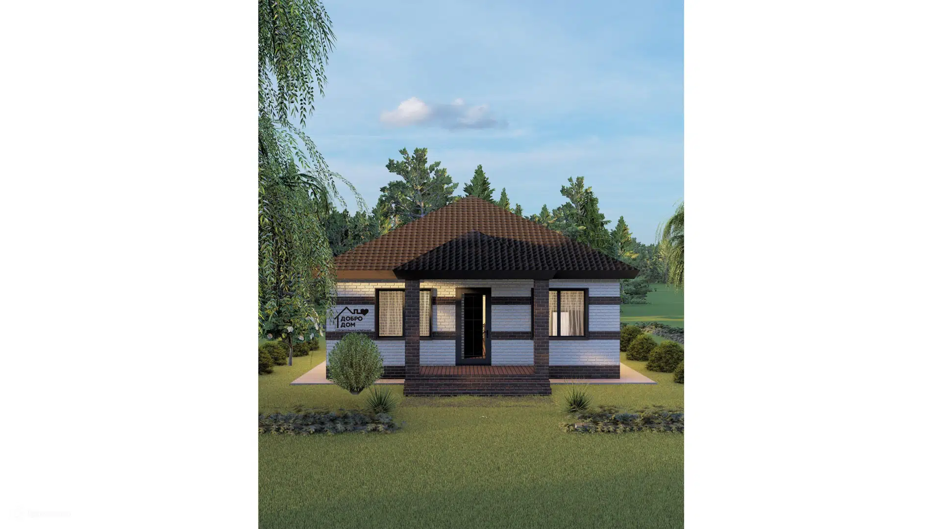 Проект дома «Коттедж Санрайз» компании СК «Добро Дом» из материала Газобетонные блоки площадью 81м² под ключ за 6125000₽ в Донецке | 1 этаж, 3 спальни, 1 санузел – Домклик
