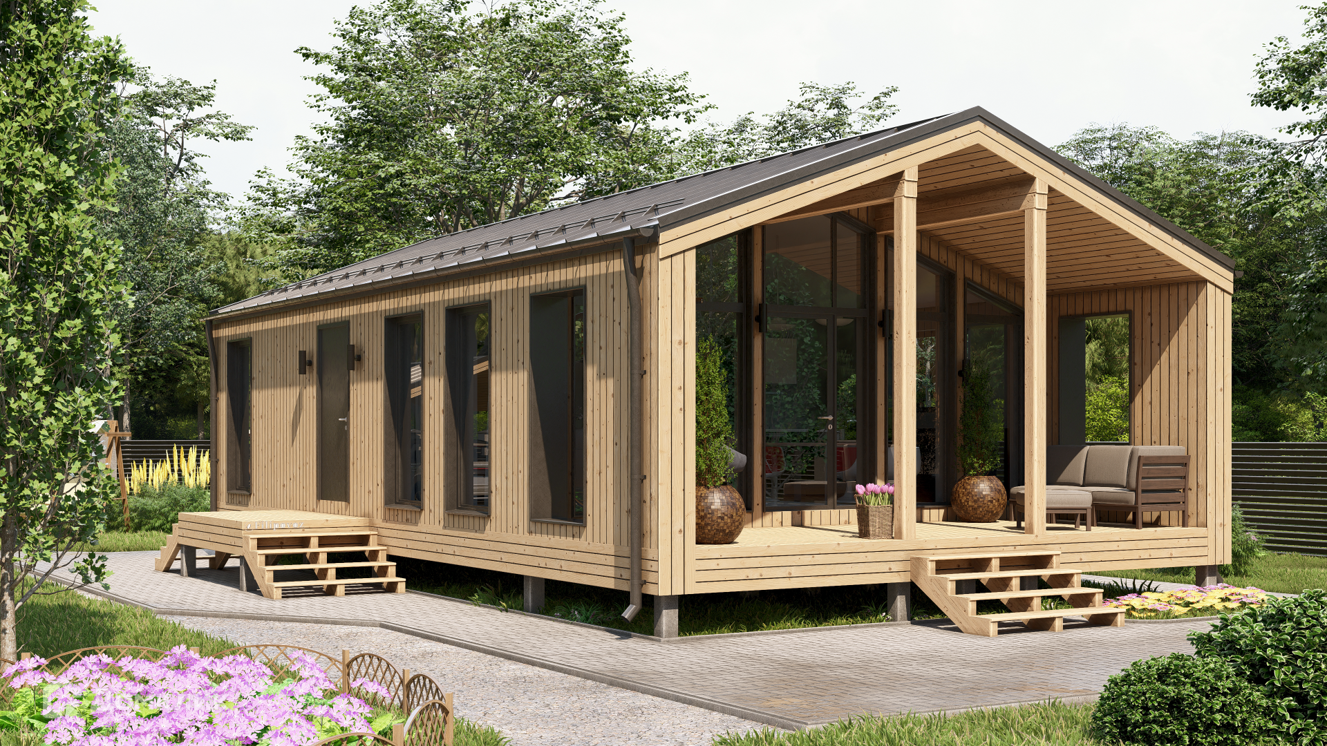 Проект дома «ПРЕФАБ 109» компании СВОЙ из материала Панельно-каркасная технология площадью 74м² под ключ за 3890572₽ в Луганске | 1 этаж, 2 спальни, 1 санузел – Домклик