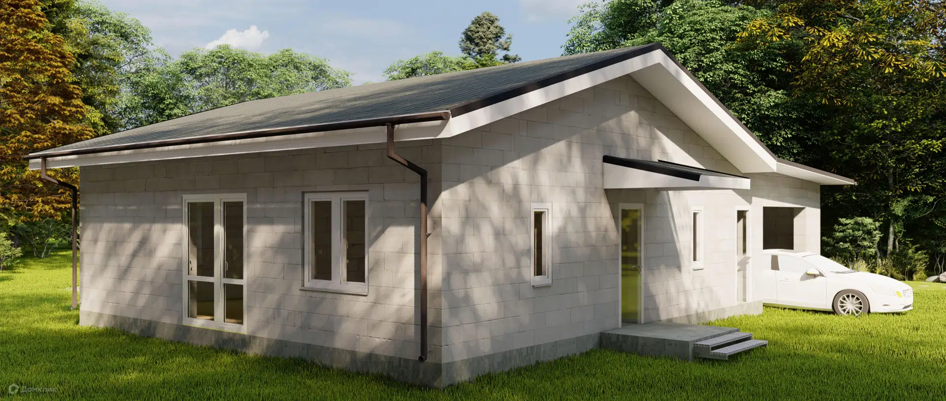 Проект дома «Опушкино» компании Строим45 из материала Газобетонные блоки площадью 123.8м² под ключ за 6320000₽ в Донецке | 1 этаж, 2 спальни, 1 санузел – Домклик