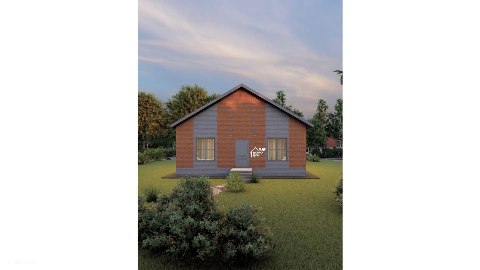 Проект дома «Коттедж Минор» компании СК «Добро Дом» из материала Газобетонные блоки площадью 94м² под ключ за 6375000₽ в Донецке | 1 этаж, 3 спальни, 2 санузла – Домклик