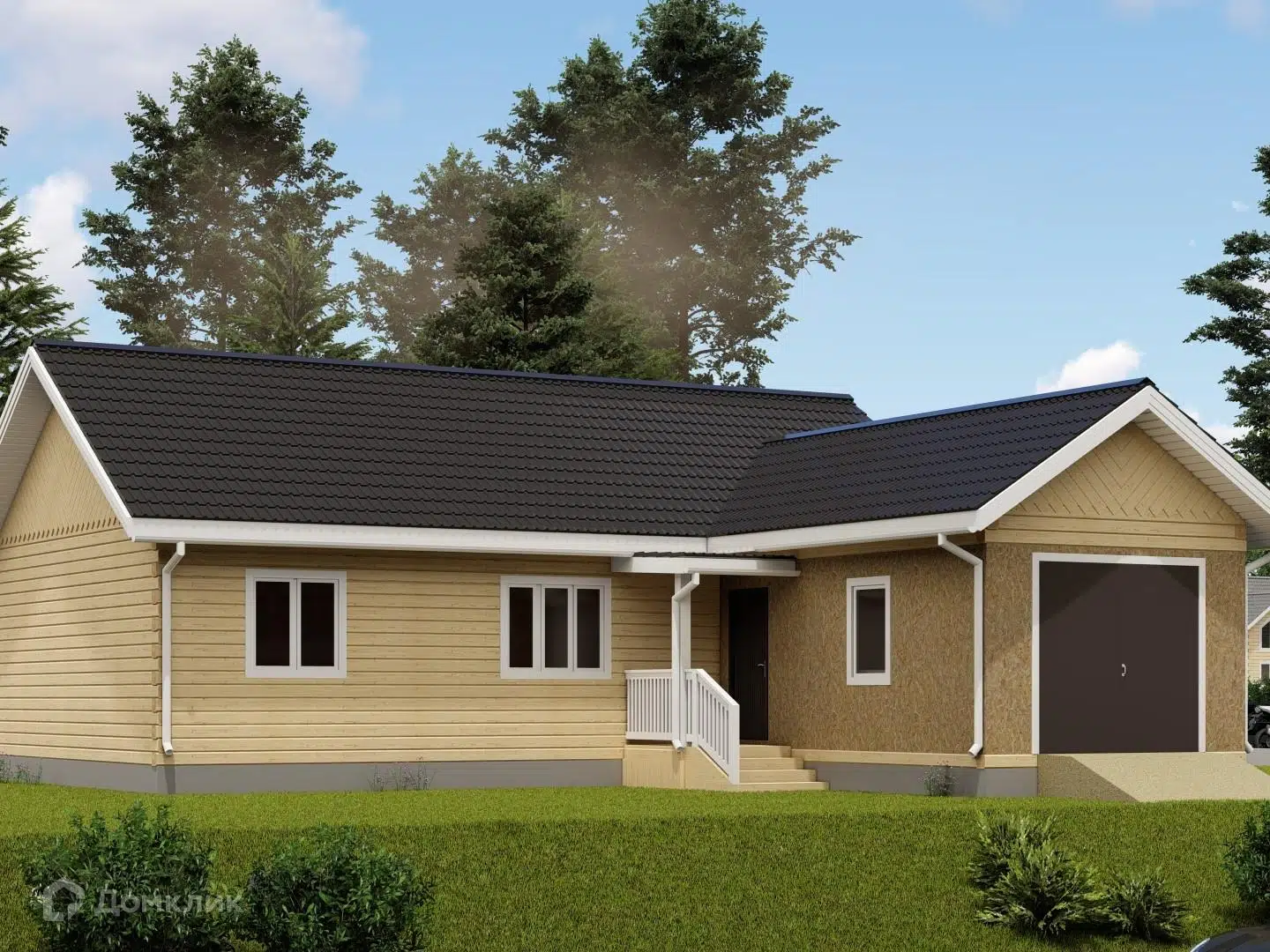 Проект дома «ДОМ 7 Х 12 с гаражом» компании СТРОЙ ЯКУТСК из материала Профилированный брус площадью 97.01м² под ключ за 7963000₽ в Донецке | 1 этаж, 3 спальни, 1 санузел – Домклик