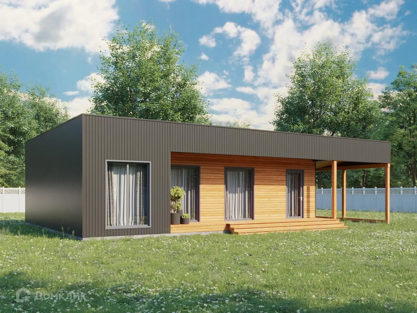 Проект дома «Хай-тек 03» компании Авангард из материала SIP-панели площадью 108м² под ключ за 5977000₽ в Донецке | 1 этаж, 3 спальни, 1 санузел – Домклик