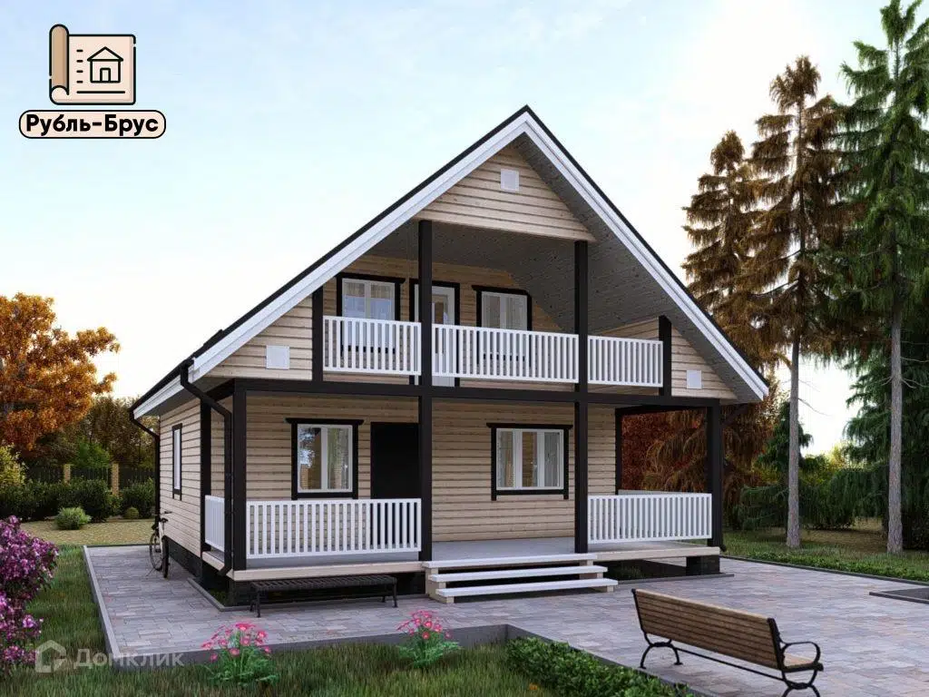 Проект дома «Каркасный дом «Максимилиан»» компании РубльБрус строительство деревянных домов и бань по России. из материала Каркасный дом площадью 88м² под ключ за 5788750₽ в Донецке | 2 этажа, 2 спальни, 1 санузел – Домклик
