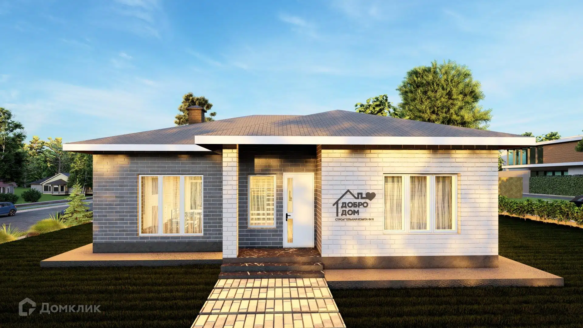Проект дома «Коттедж Аполлон» компании СК «Добро Дом» из материала Газобетонные блоки площадью 114м² под ключ за 6750000₽ в Донецке | 1 этаж, 3 спальни, 2 санузла – Домклик