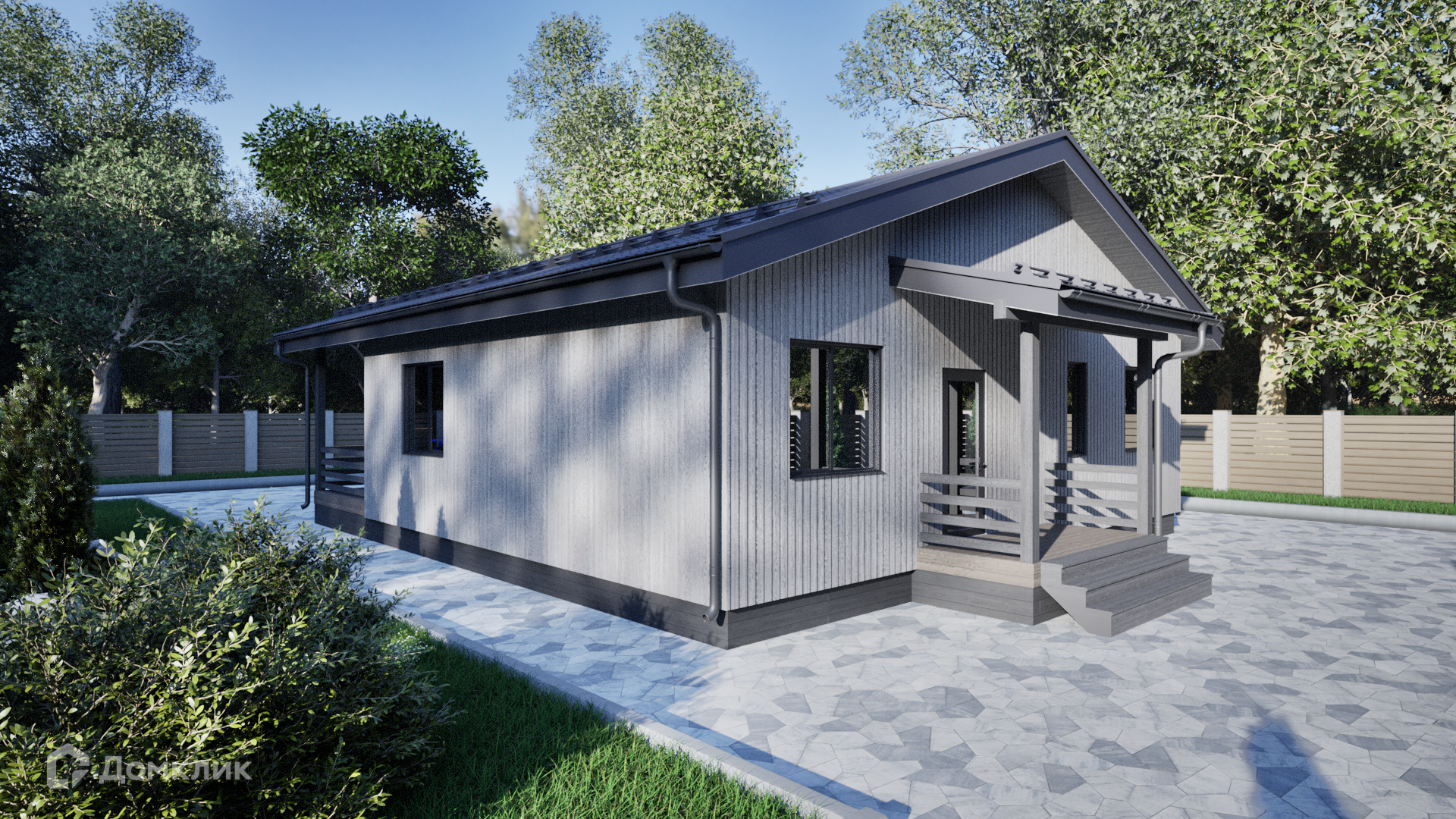 Проект дома «Грей» компании Везём Дом из материала Каркасный дом площадью 110.32м² под ключ за 7190000₽ в Донецке | 1 этаж, 3 спальни, 2 санузла – Домклик