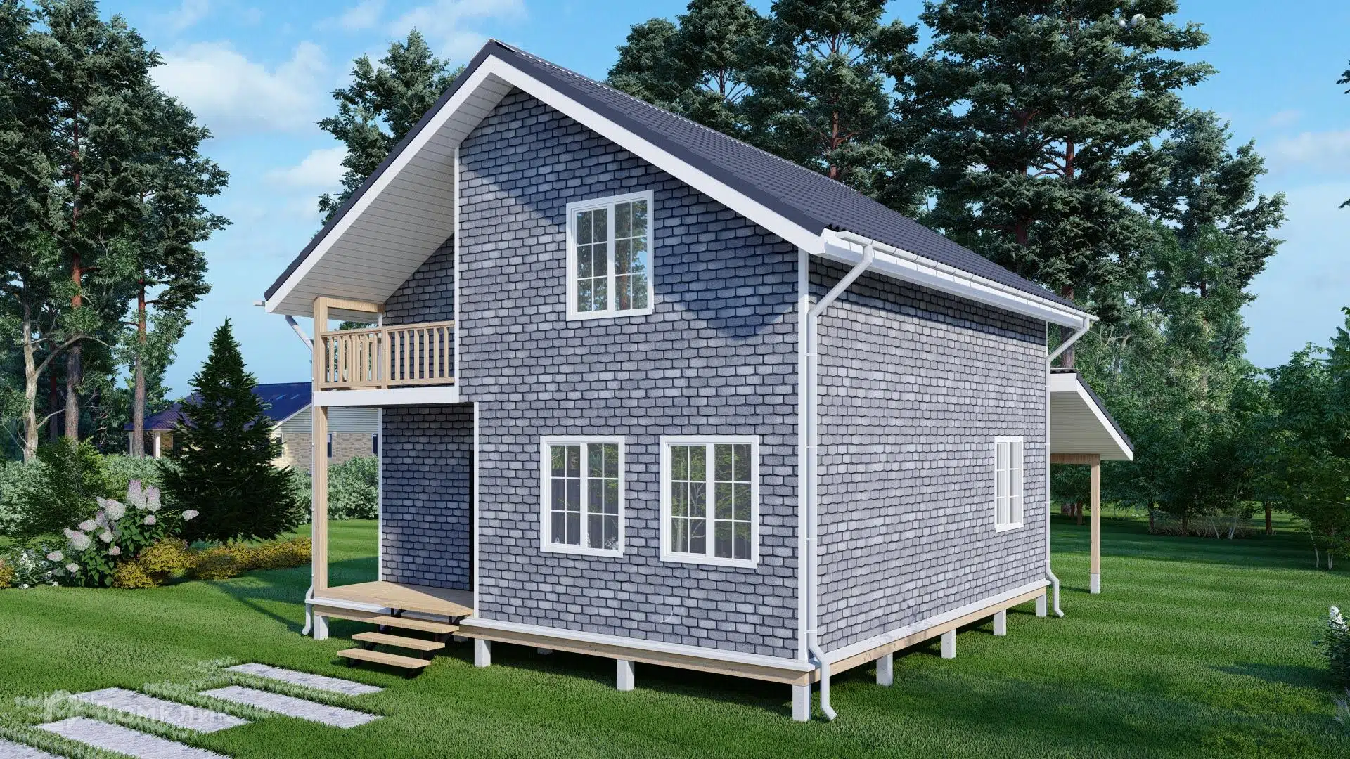 Проект дома «1047-ЭП» компании Альфа SIP · Дома из СИП панелей из материала SIP-панели площадью 131.9м² под ключ за 4700000₽ в Донецке | 2 этажа, 4 спальни, 2 санузла – Домклик