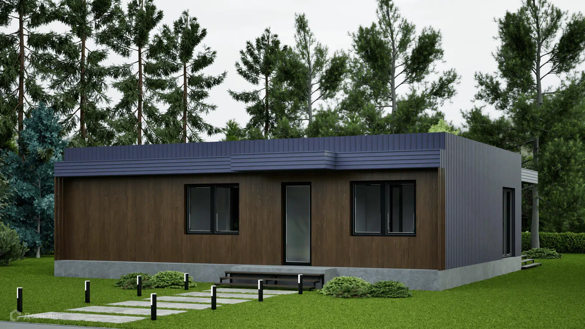 Проект дома «Минимализм 4, 152.65 (115.35)» компании СК НА ВЕКА из материала Газобетонные блоки площадью 148.45м² под ключ за 7500000₽ в Донецке | 1 этаж, 3 спальни, 2 санузла – Домклик