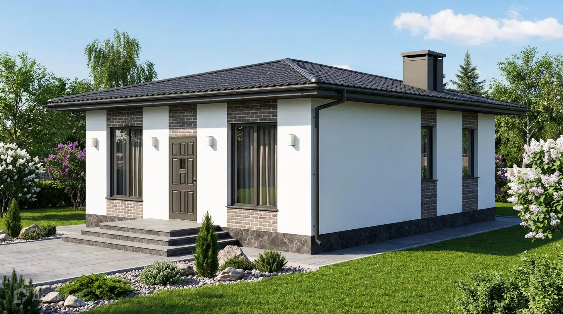 Проект дома «Кавказ» компании CвойДом-КРД.РФ из материала Газобетонные блоки площадью 60.01м² под ключ за 3790000₽ в Луганске | 1 этаж, 2 спальни, 1 санузел – Домклик