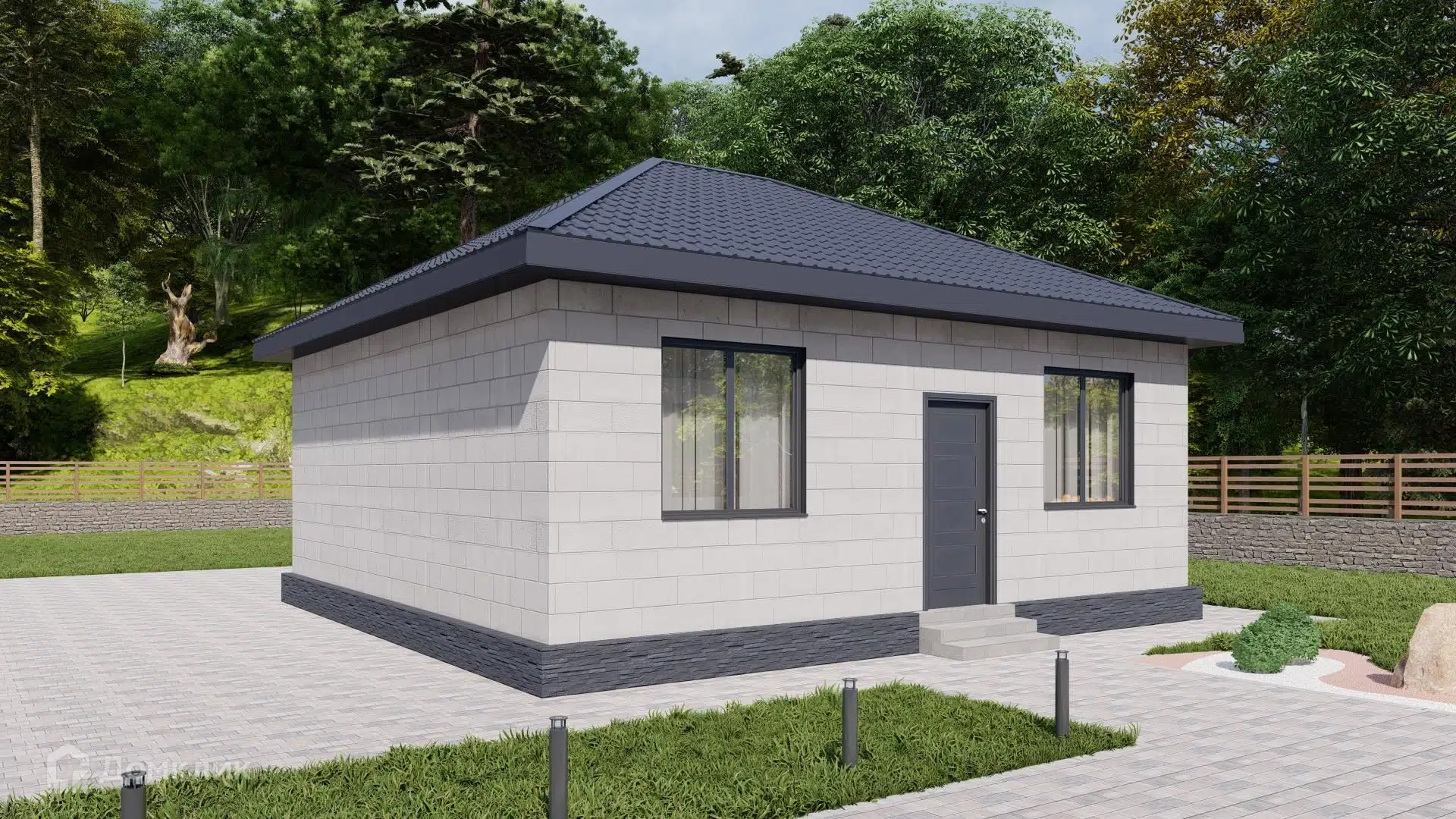 Проект дома «Проект Мини 59» компании ИП Кочконян А.С. из материала Газобетонные блоки площадью 59м² под ключ за 5728591₽ в Донецке | 1 этаж, 3 спальни, 1 санузел – Домклик