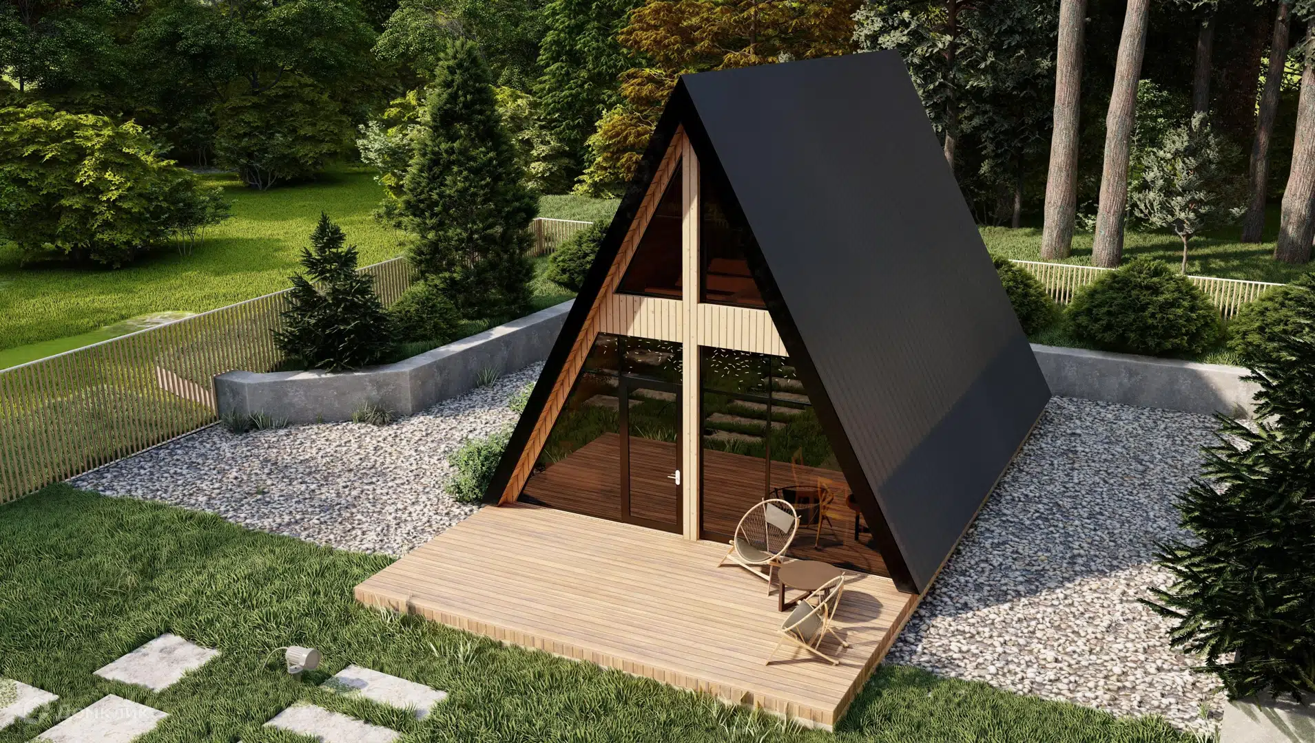 Проект дома «А-фрейм 52» компании ООО «ЛЕСИНА» из материала Каркасный дом площадью 52.08м² под ключ за 3200000₽ в Донецке | 2 этажа, 2 спальни, 1 санузел – Домклик