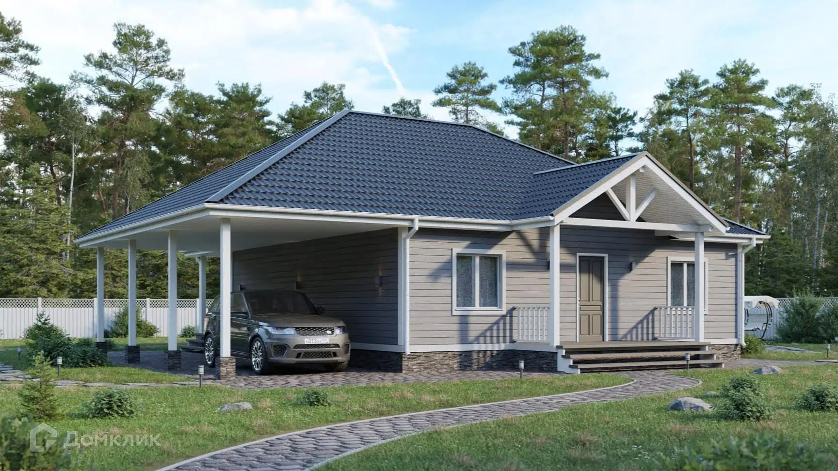 Проект дома «Каркасный дом 30» компании СК Тесляр из материала Каркасный дом площадью 120м² под ключ за 3382270₽ в Донецке | 1 этаж, 2 спальни, 2 санузла – Домклик