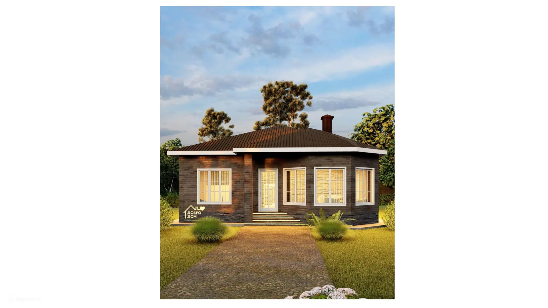 Проект дома «Коттедж Лиман» компании СК «Добро Дом» из материала Газобетонные блоки площадью 99м² под ключ за 6455000₽ в Донецке | 1 этаж, 3 спальни, 2 санузла – Домклик