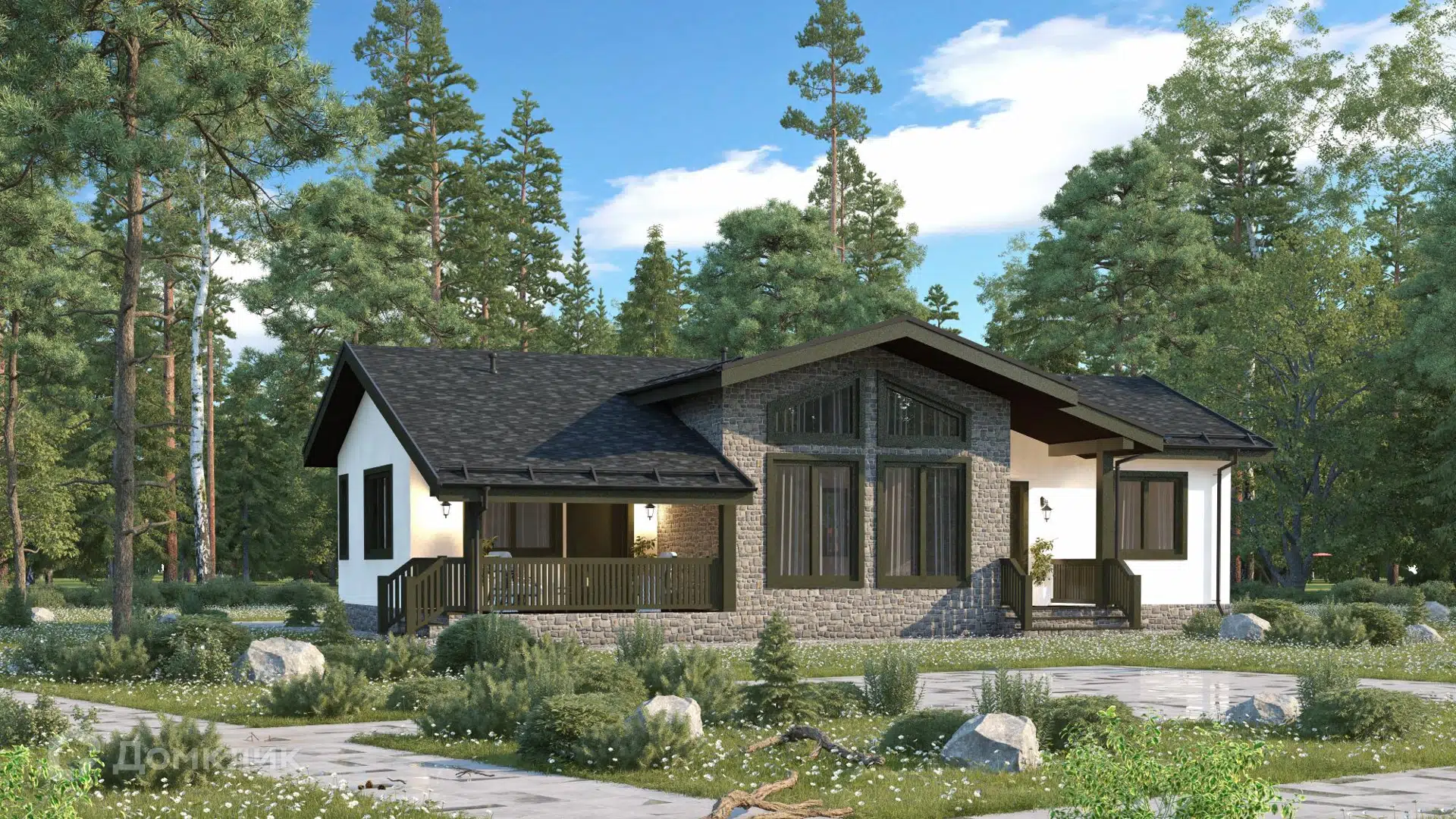 Проект дома «Дом из СИП панелей 14,7х10,9 - 100С» компании ООО «ДОМ СТРОЙ» из материала SIP-панели площадью 131.91м² под ключ за 3915000₽ в Донецке | 1 этаж, 2 спальни, 1 санузел – Домклик