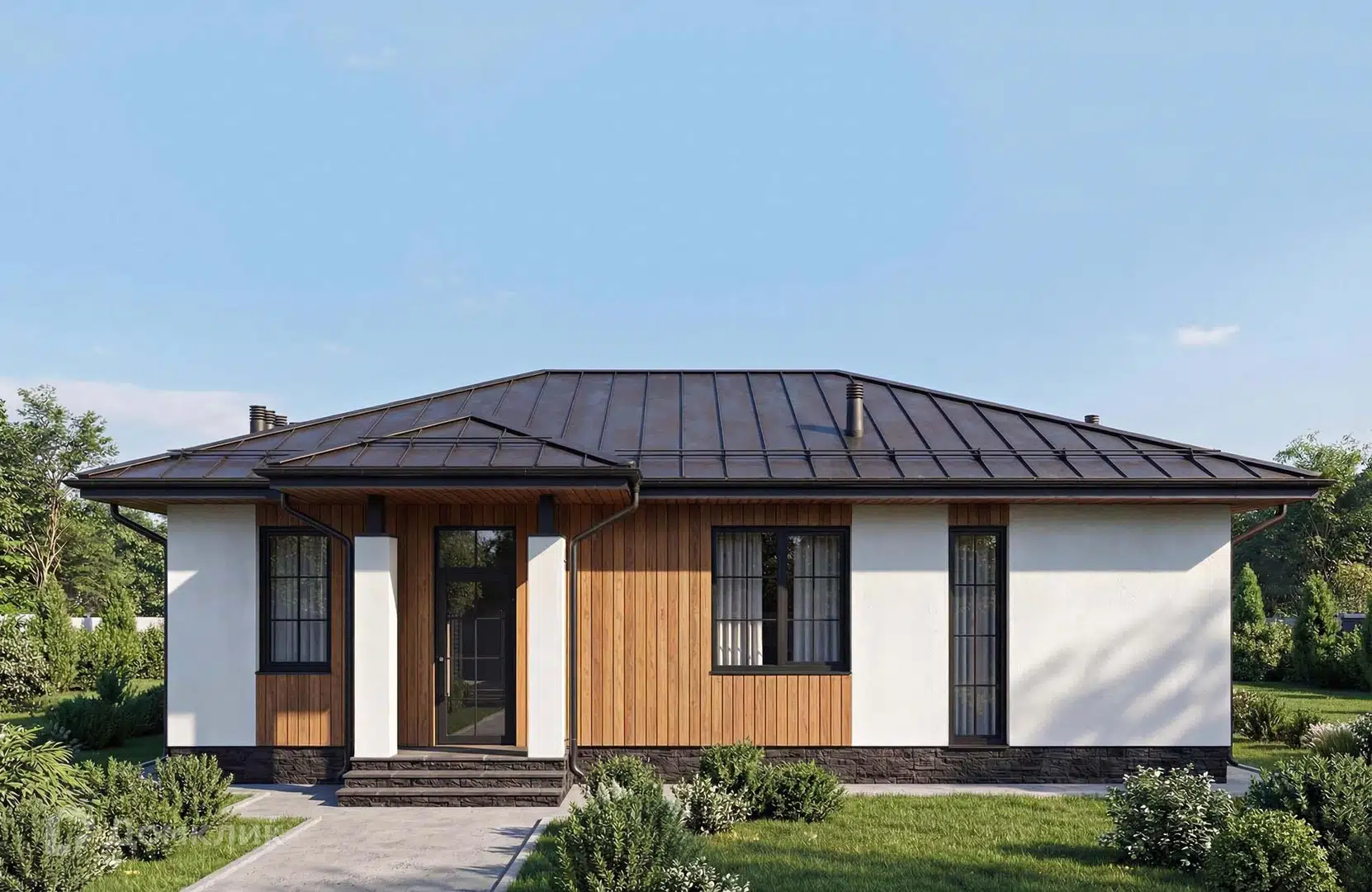 Проект дома «Проект №407» компании Новация из материала Газобетонные блоки площадью 110м² под ключ за 5520000₽ в Донецке | 1 этаж, 3 спальни, 2 санузла – Домклик